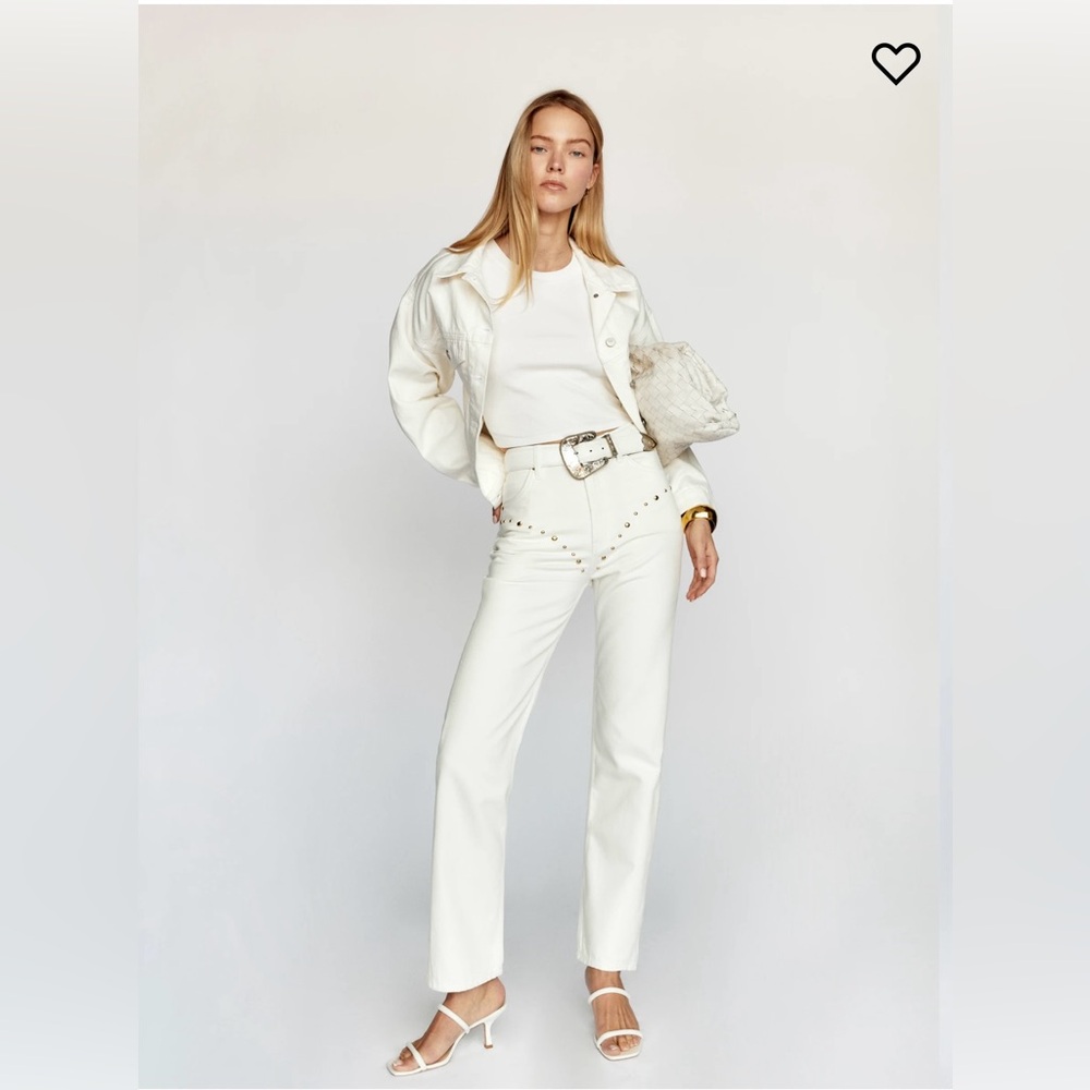 Reformation Cowboy Studded High Rise Straight Jeans in Vintage White